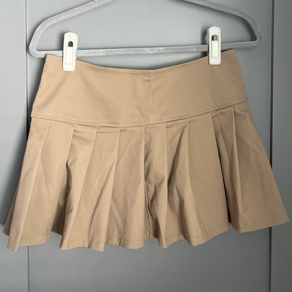 Tan Pleated Mini Skirt